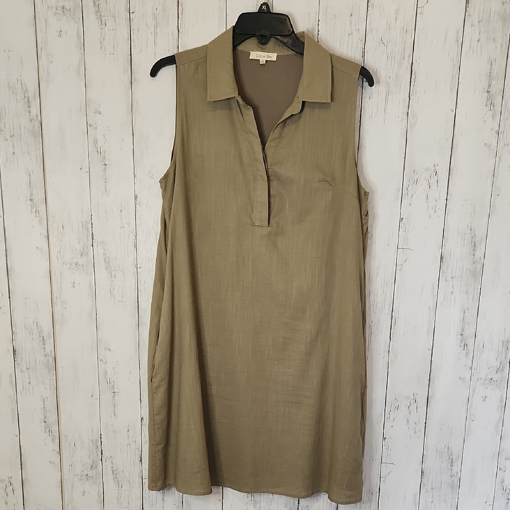 🥳Cotton Bleu Linen Blend Dress | Sleeveless Shift Dress | Pockets | Size S
